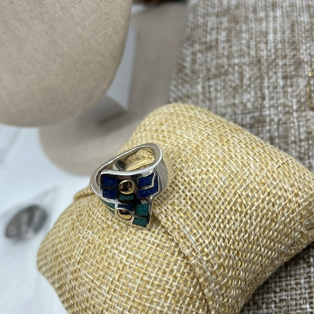 ๐ Vintage CCO Coleman Turquoise Lapis Ring - Silver, 14K, Size 7 - Picture 12 of 15